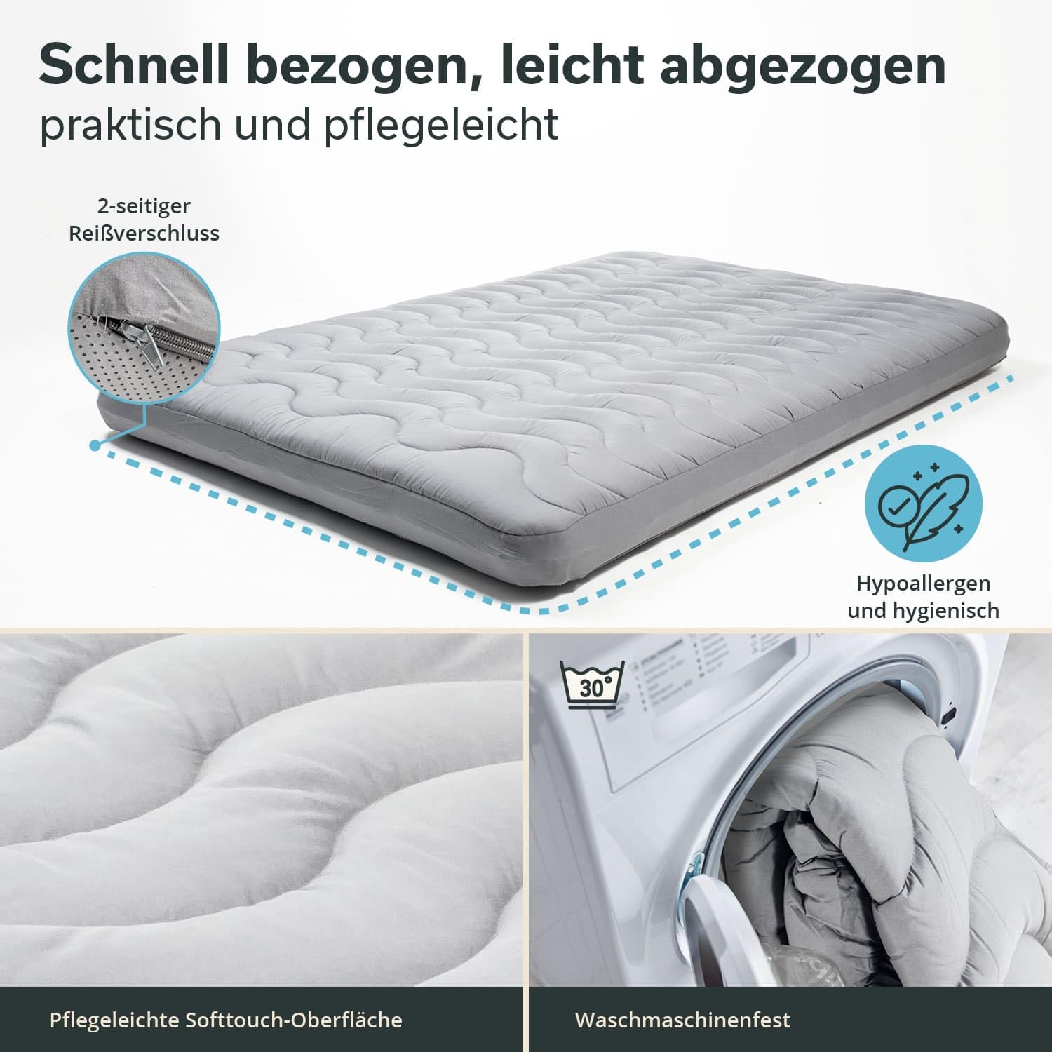 Skandika Pokrowiec na podwójny materac dmuchany Elite Air, nakładka na materac, 200 x 135 x 16 cm, wypełnienie poliestrowe, miękka, oddychająca, nadaje się do prania, z zamkiem błyskawicznym, nakładka