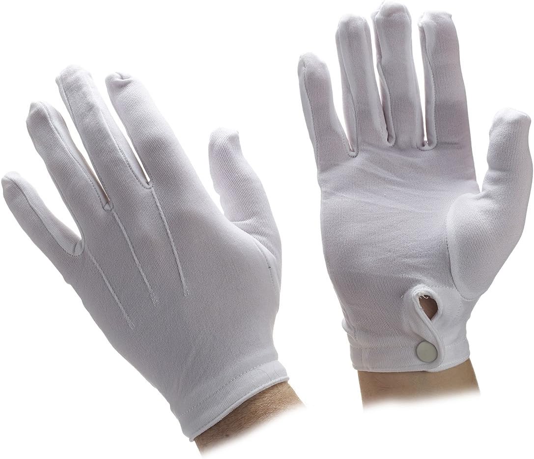 White Nylon Parade Gloves with Snap Closure - Sold by the Dozen