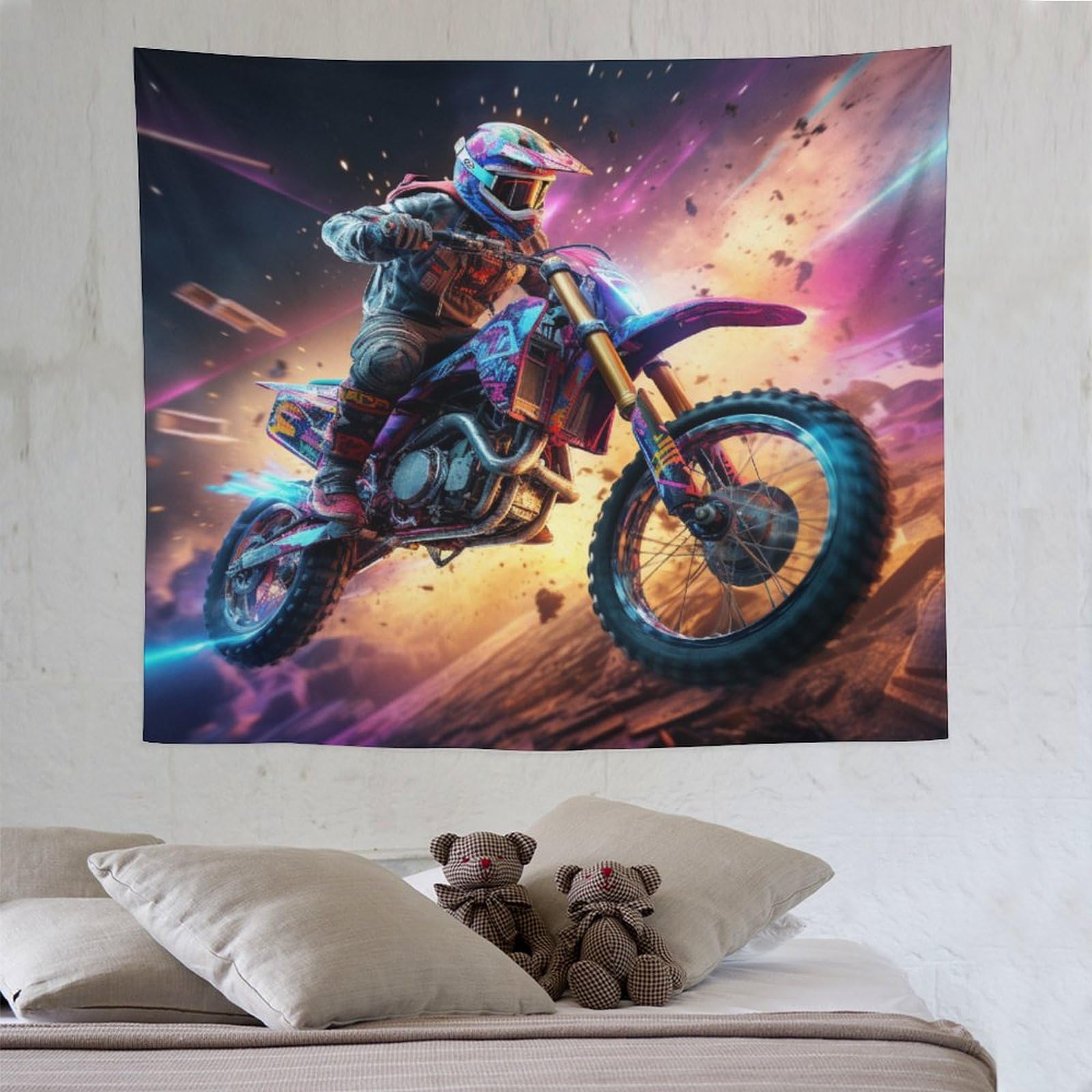 motocross Tapiz Para Colgar En La Pared, Decoración Del Hogar, Arte De Pared Para Habitación, Tapiz De Tela De Pared, Decoración De Pared, Arte De Pared 130×150cm