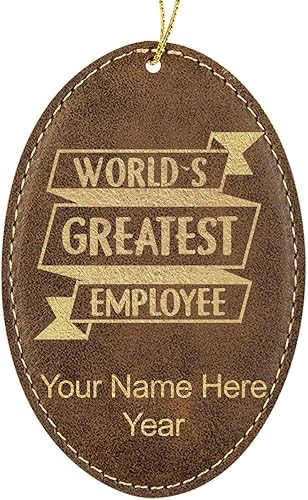 LaserGram Personalized Christmas Ornament, World's Greatest Employee, Faux Leather, Custom Laser Engraved Gift Idea (Oval Shape, Rustic)