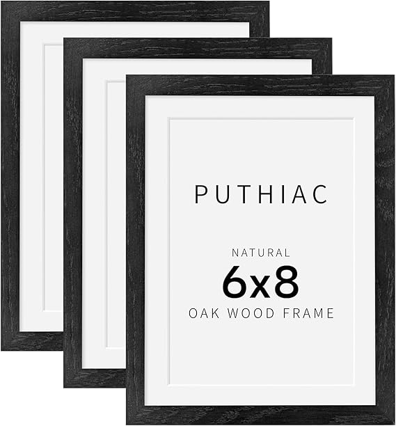 6x8 Oak Wood Picture Frame - Minimalist 6x8 Picture Frame, 6"x8" Frame Wood, Natural Solid Wooden Picture Frames for Wall Art Photo and Prints(3 Pack, Black)