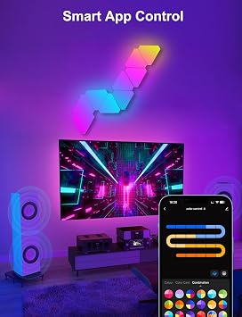 Triangle LED Light Panels Large, Smart LED Wall Lights RGBIC Gaming Lights Room Decor Work with Alexa Google Assistant, APP, Voice & Remote Control, Music Sync for Bedroom Streaming, 9 Panels