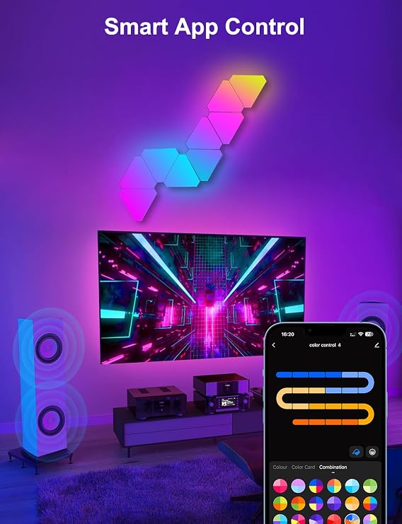 Triangle LED Light Panels Large, Smart LED Wall Lights RGBIC Gaming Lights Room Decor Work with Alexa Google Assistant, APP, Voice & Remote Control, Music Sync for Bedroom Streaming, 9 Panels