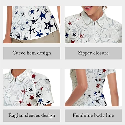 Miniatura 2 de Camisa de golf de manga corta para mujer, camiseta de tenis con cremallera de un cuarto, polo de golf, camisetas de rombos