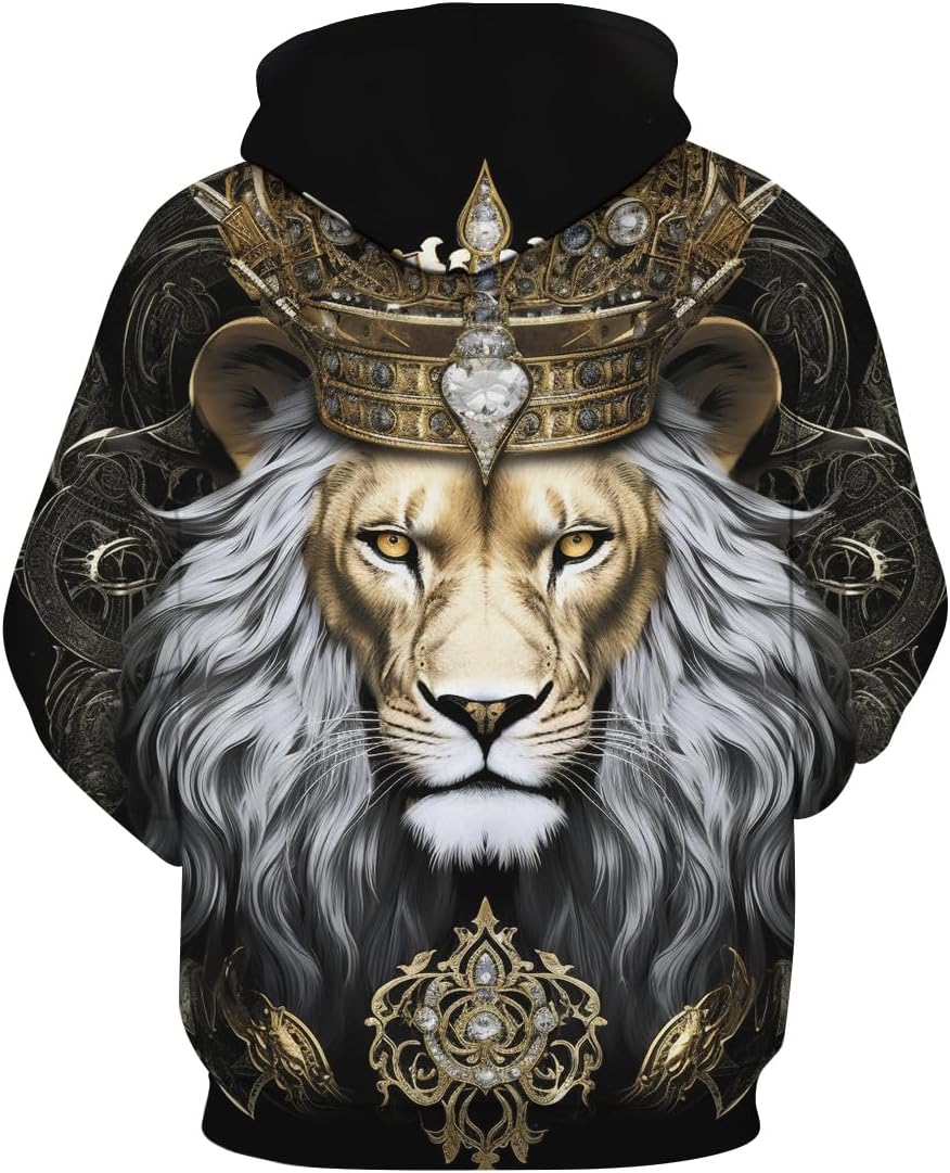 Men's Lion Hoodie Fashion Lion Printed Hoodies Novelty Sweatshirts Fashion Pullover - Image 2
