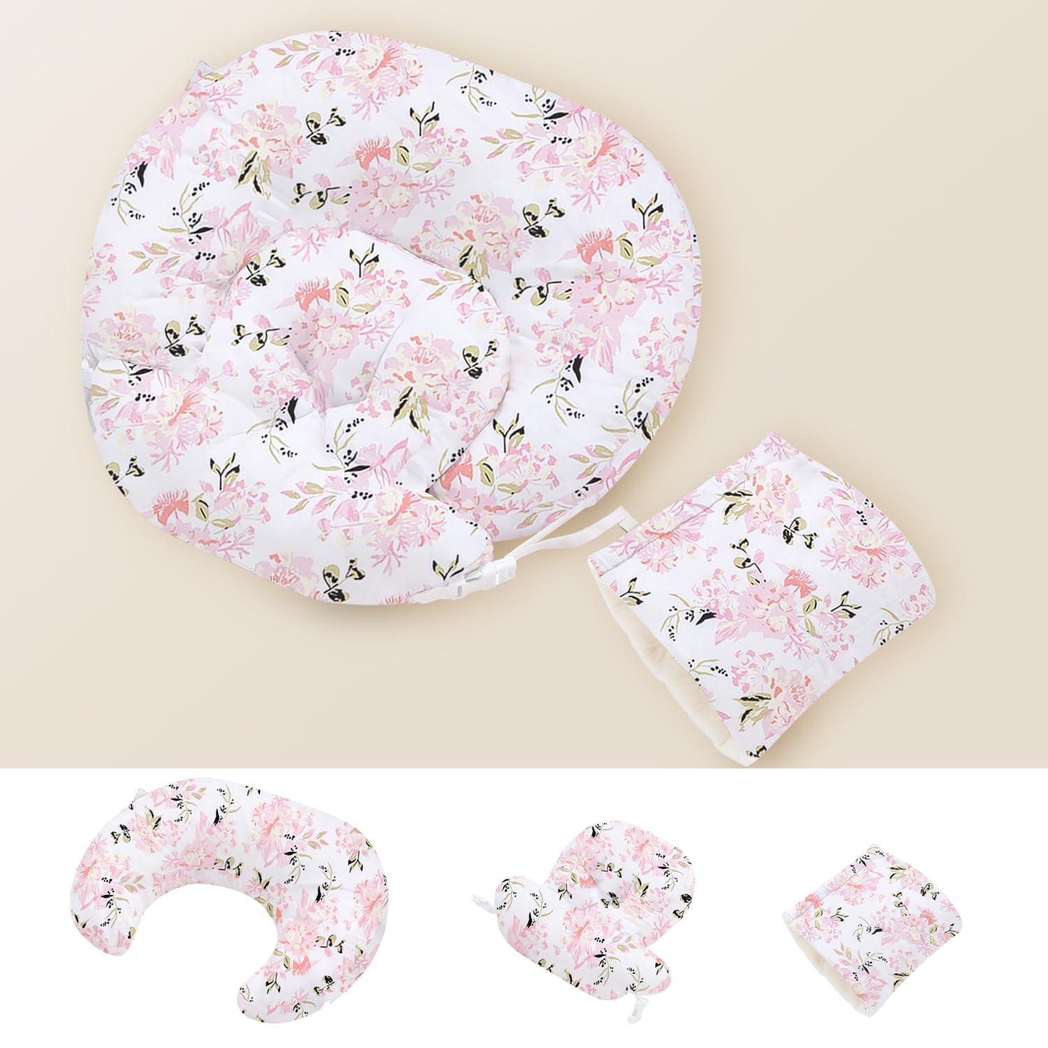 Little Grape Land Nursing Pillow, Multifunctional Breast Feeding Pillow with Arm Pillow, 3pk Baby Support Pillow with Adjustable Waist Strap and