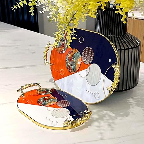 Miniatura 5 de Zosenley Bandeja decorativa, juego de 2 bandejas de plástico con asas doradas, bandeja ovalada de tocador para baño, cocina, otomana y mesa de café