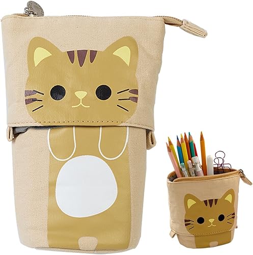 Ytuomzi Estuche telescópico para lápices de pie, lindo estuche para lápices de dibujos animados, caja de almacenamiento de lona + organizador de