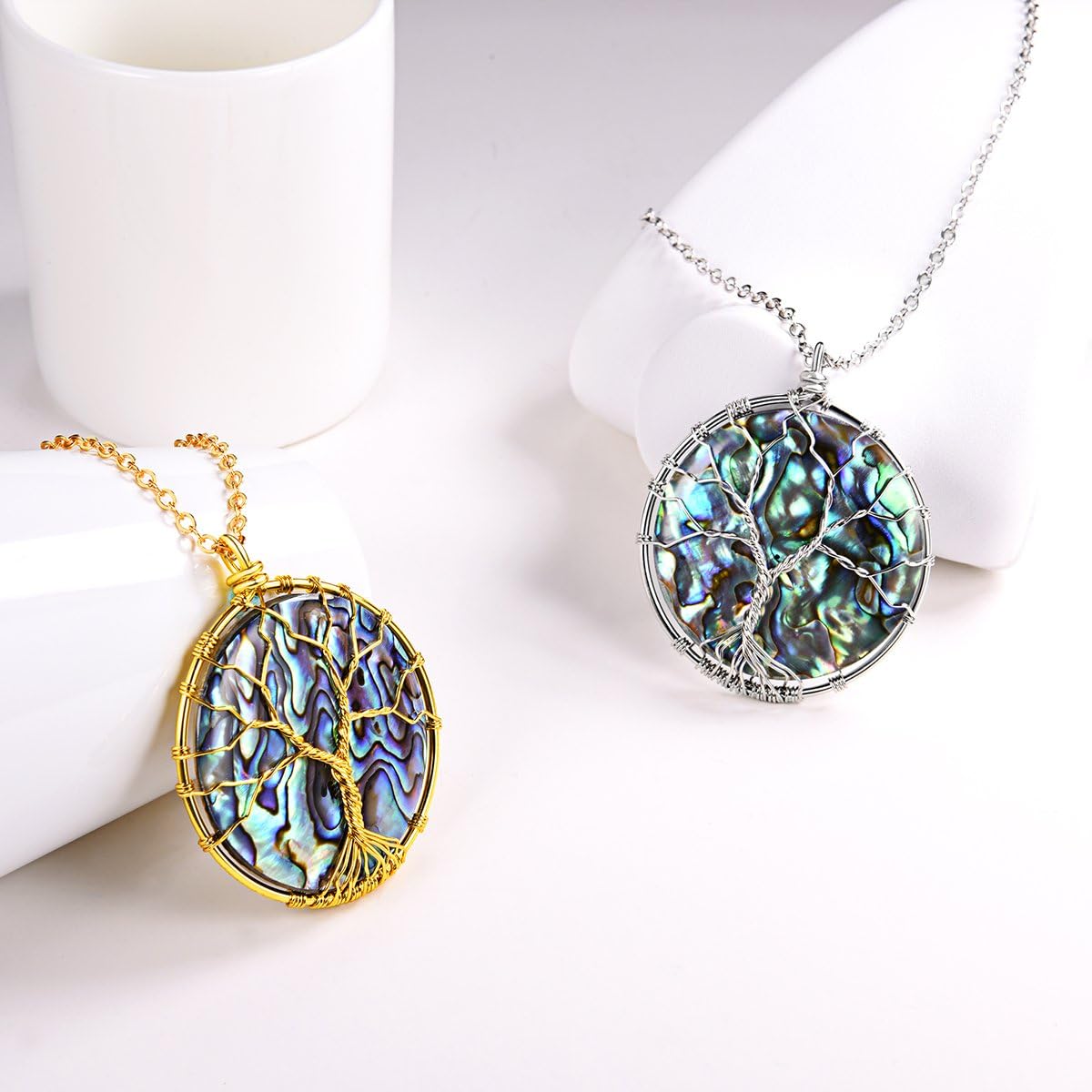 FOCALOOK Stainless Steel Wire Wrapped Tree of Life Abalone Necklaces Handmade Costume Jewelry Long Necklaces for Women (Send Gift Box) - Image 6