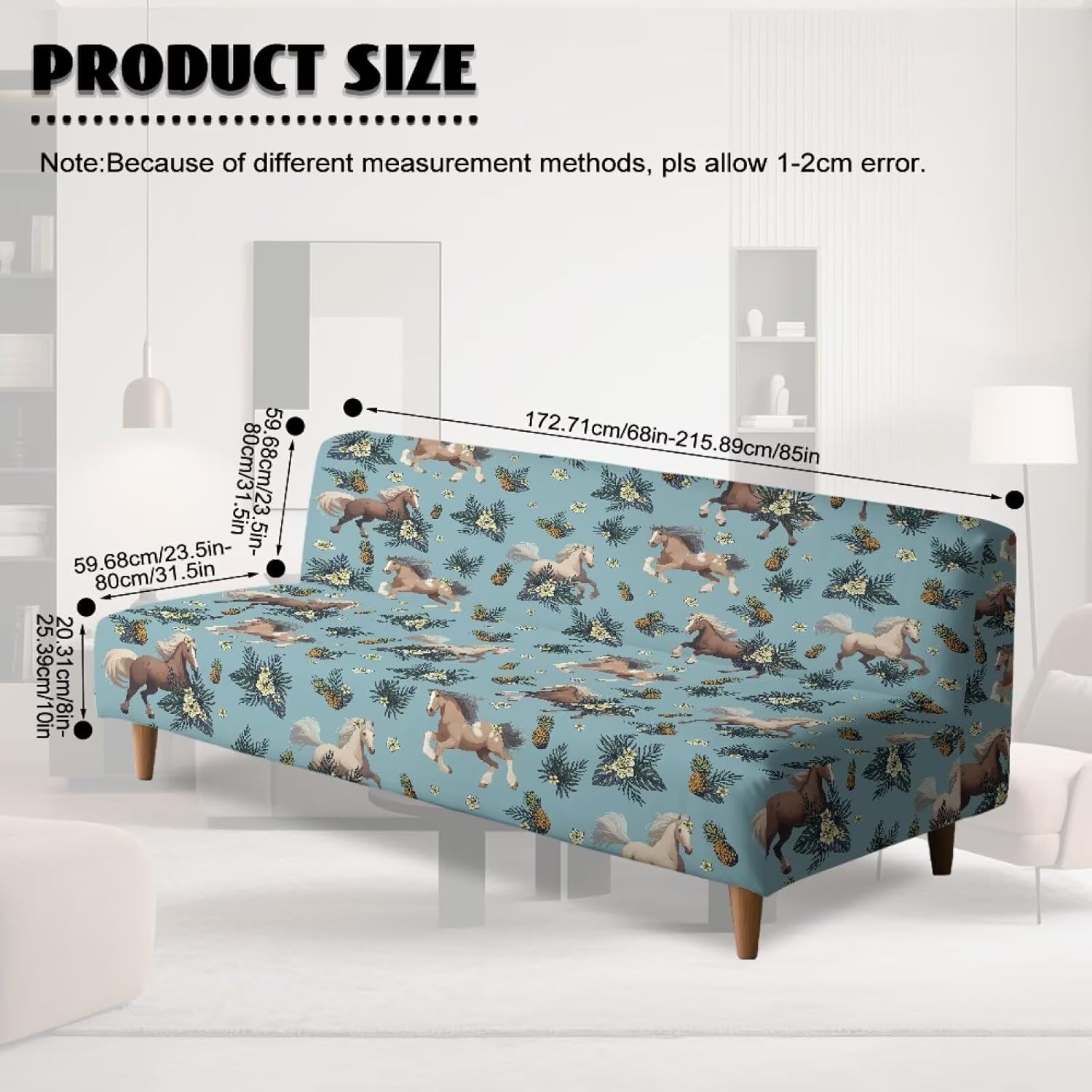 Suobstales Horse Pineapple Hibiscus Palm Leaves Pattern Velvet Futon Cover Armless Sofa Covers Sofa Bed Covers Stretch Futon Couch Cover Sofa Slipcover Furniture Protector