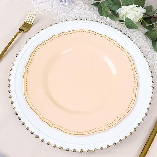 Efavormart - Paquete de 10 platos de plástico con borde festoneado de 10 pulgadas, color nude y dorado, platos de fiesta desechables para bodas,