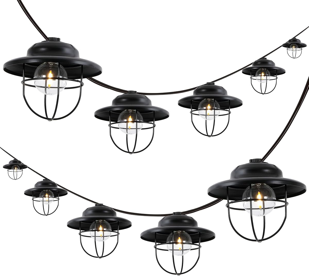 JONATHAN Y 10' Outdoor LED String Lights Metal Shades, Black | Cage Shade, Weatherproof, Connectable, UL Listed, Farmhouse Rustic Decor For Backyard and Porch, LED Bulbs Included