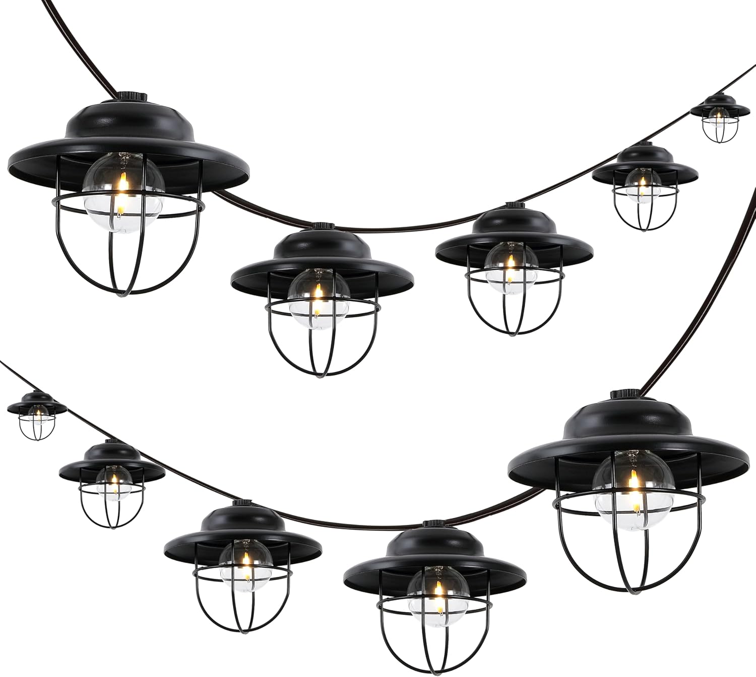 JONATHAN Y 10' Black 10-Light Rustic Farmhouse LED String Lights for Patio, Metal Cage Shade, Weatherproof Connectable Outdoor Hanging Lights, UL Listed JYL8703A
