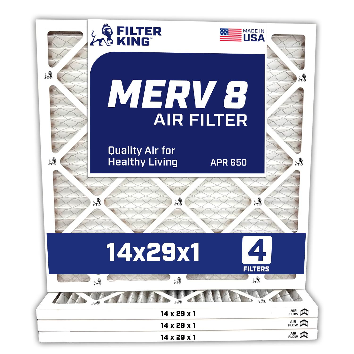 Filter King 14x29x1 Air Filter | 4-PACK | MERV 8 HVAC Pleated A/C