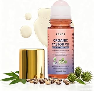 Organic Castor Oil Roll On - Rose Quartz Roller Ball for Face & Body, Skin & Hair Moisturizer, Glass Bottle, Pure & Natural, Cold-Pressed (1)