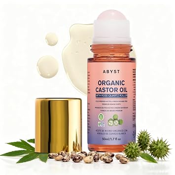 Organic Castor Oil Roll On - Rose Quartz Roller Ball for Face & Body, Skin & Hair Moisturizer, Glass Bottle, Pure & Natural, Cold-Pressed 1