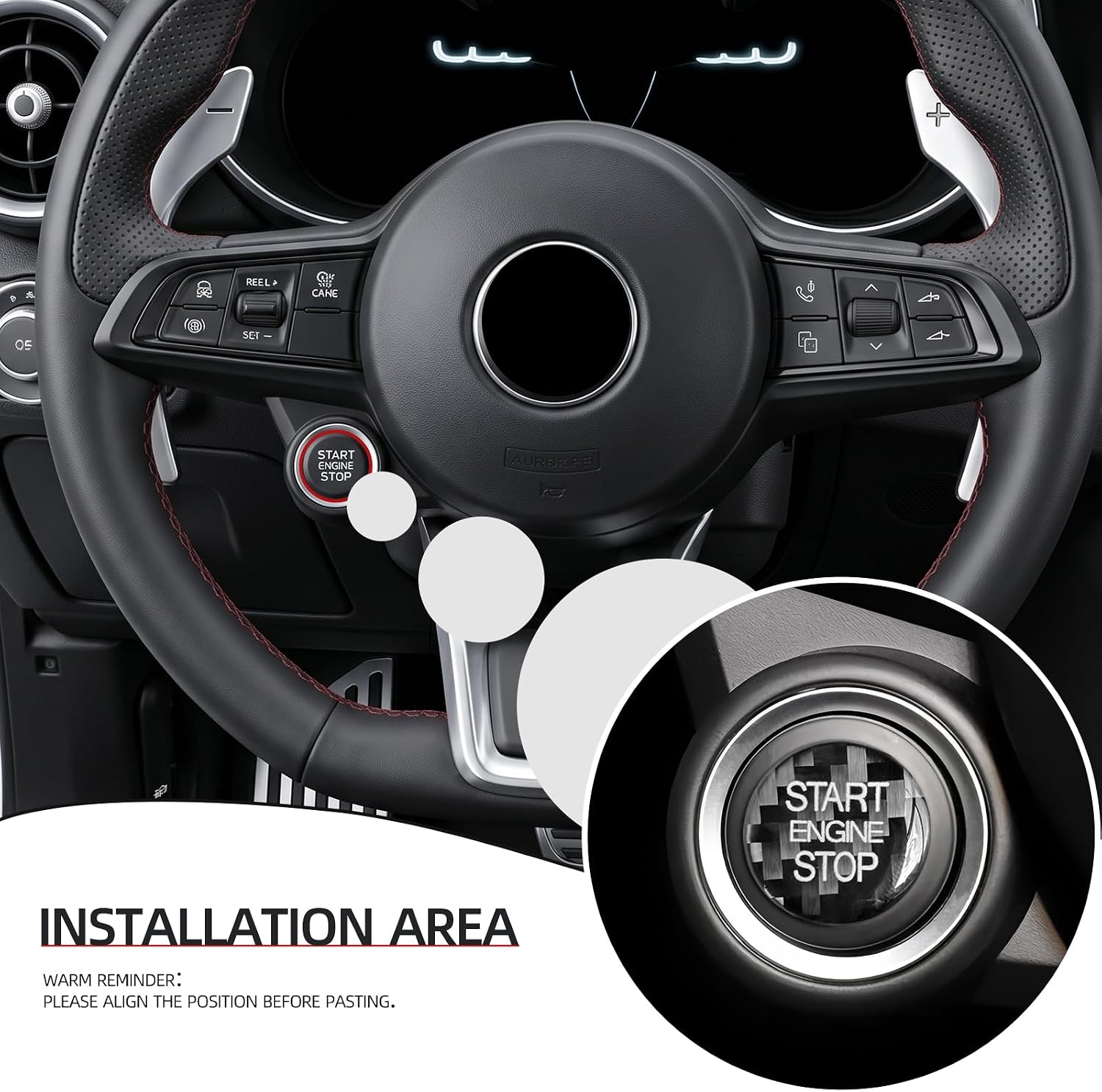 BETTERHUMZ Engine Start Button Sticker Compatible with Alfa Romeo Giulia 952 Stelvio 949 2016-2025 Carbon Fiber Control Knob Trim Car Interior Accessories (Black)