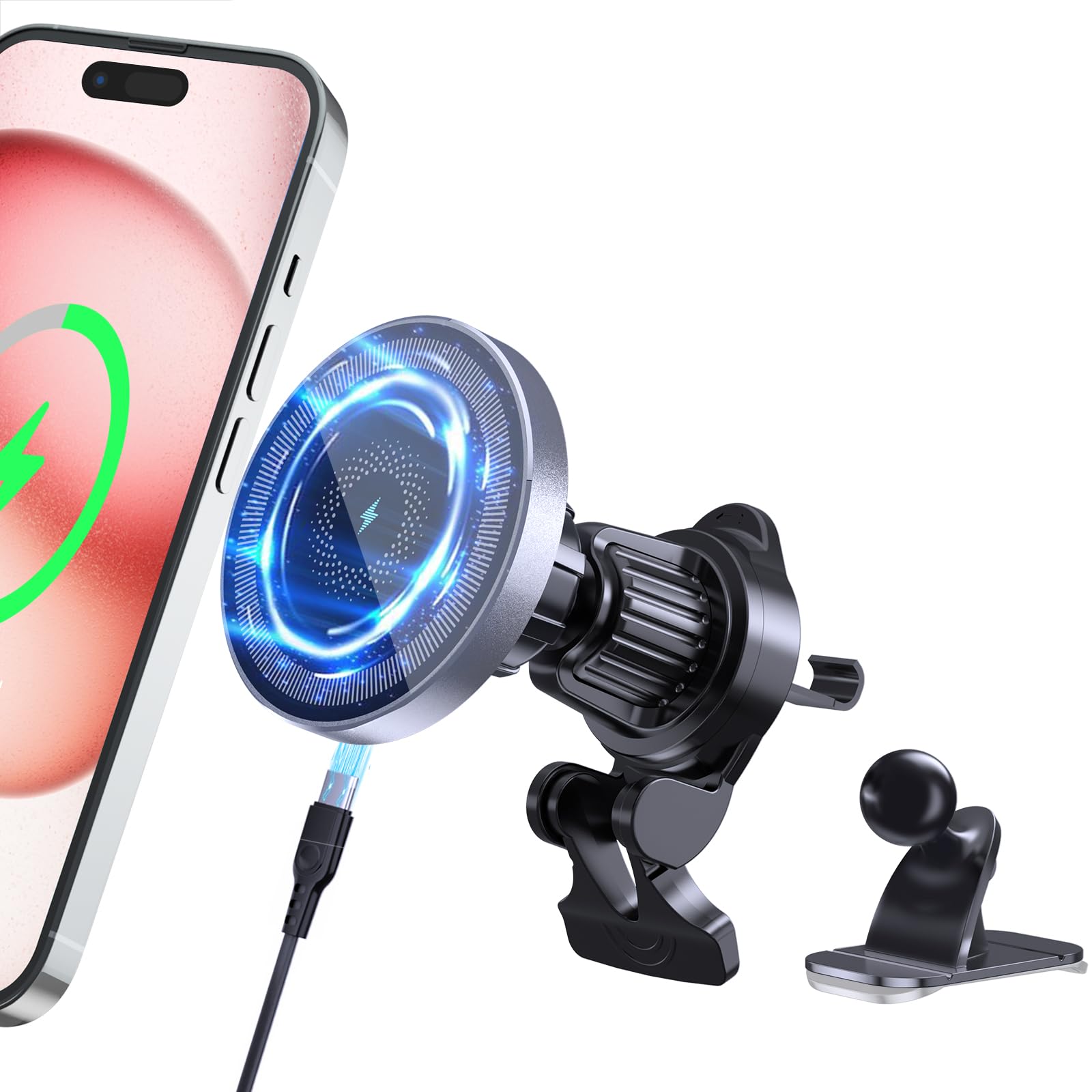 MANKIW Cargador Inalambrico Coche Magnético con Cargador para Mag-Safe Coche 15W, Soporte Movil Coche Estable para Salida de Aire,Carga Rápida de Alineación Automática,Compatible con iPhone17/16/15/14