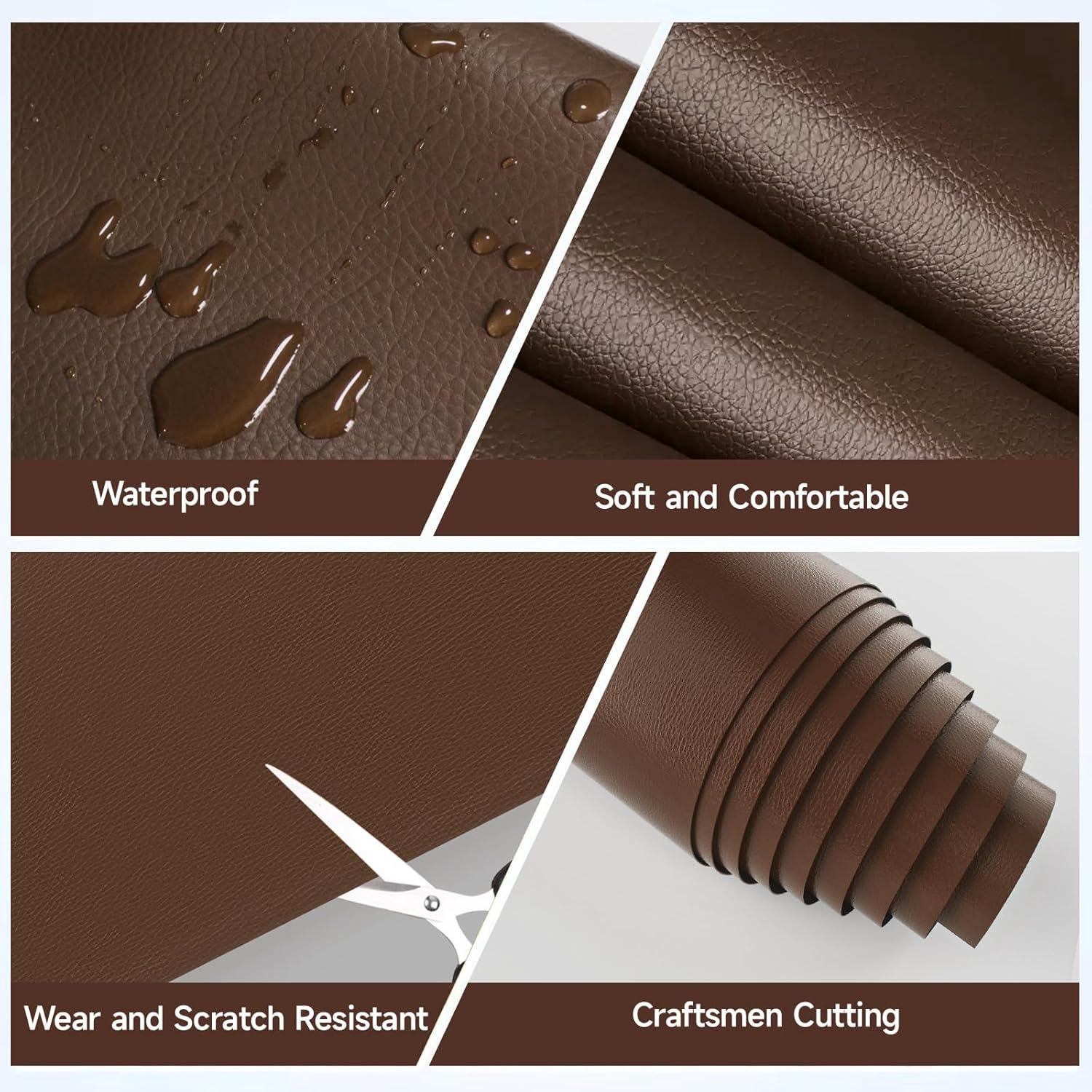 Marine Vinyl Fabric, 0.9MM Thick Soft Smooth Waterproof Synthetic Fabric Material Tube Packaging, Outdoor Boat Automotive, DIY and Crafting Pleather (Brown, 5Yd (54'' X 180'' inch))