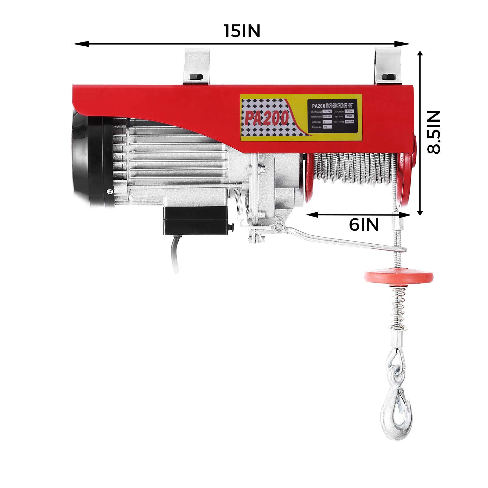 VEVOR 200/100kg Polipasto Eléctrico 220V, Cabrestante Eléctrico de Acero 12M, Elevador Electrico para el Hogar, Taller (200/100kg)