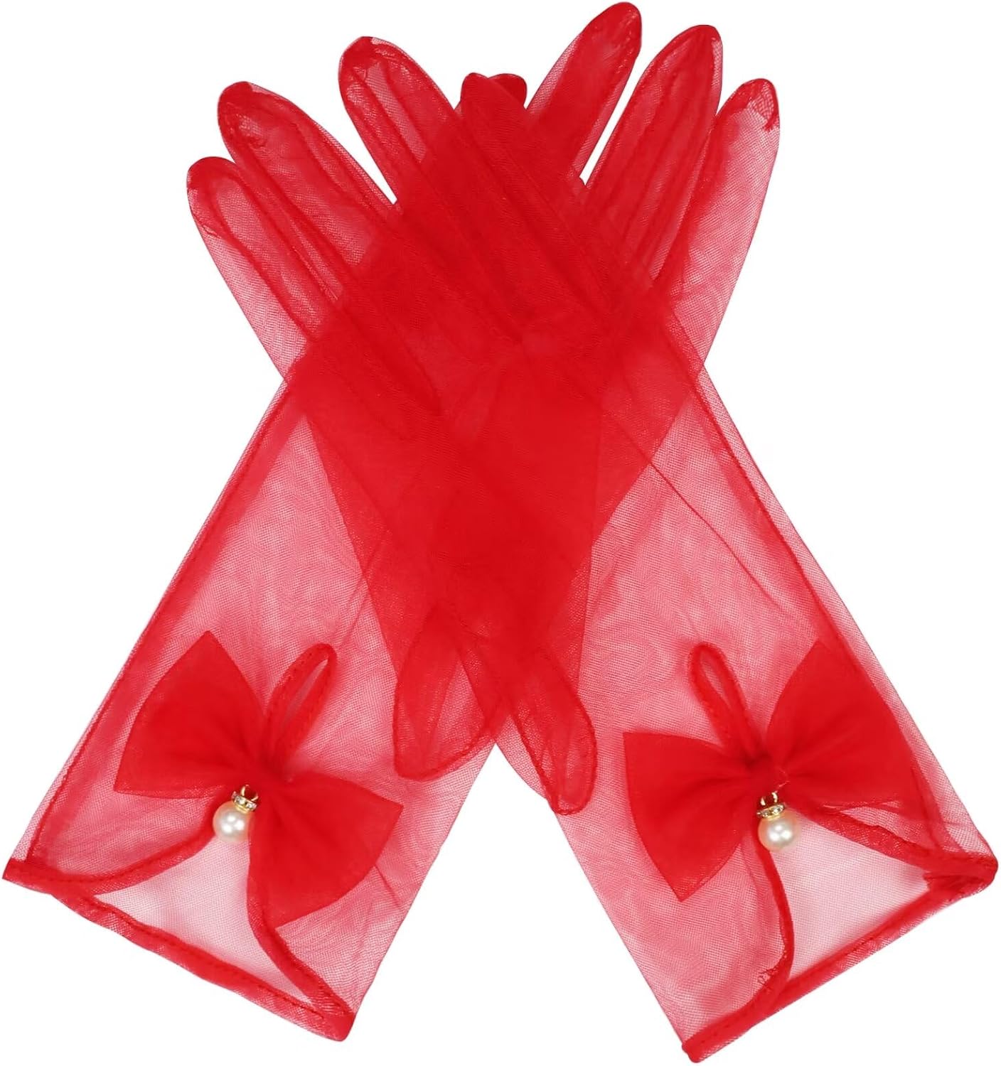 QRBTSCL Bow Tea Party Short Mesh Gloves Sheer Gloves for Women