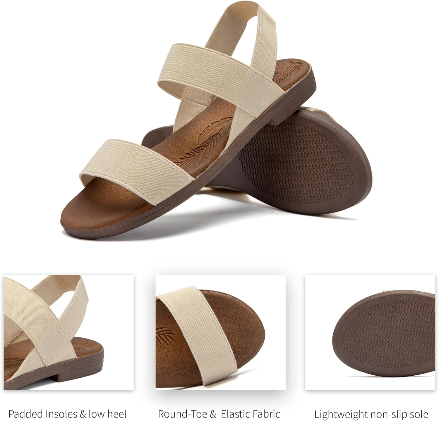 Veittes Women's Casual Flat Slide Sandals - Adjustable Elastic Strappy Double Bands Summer Flat Sandals - Image 5