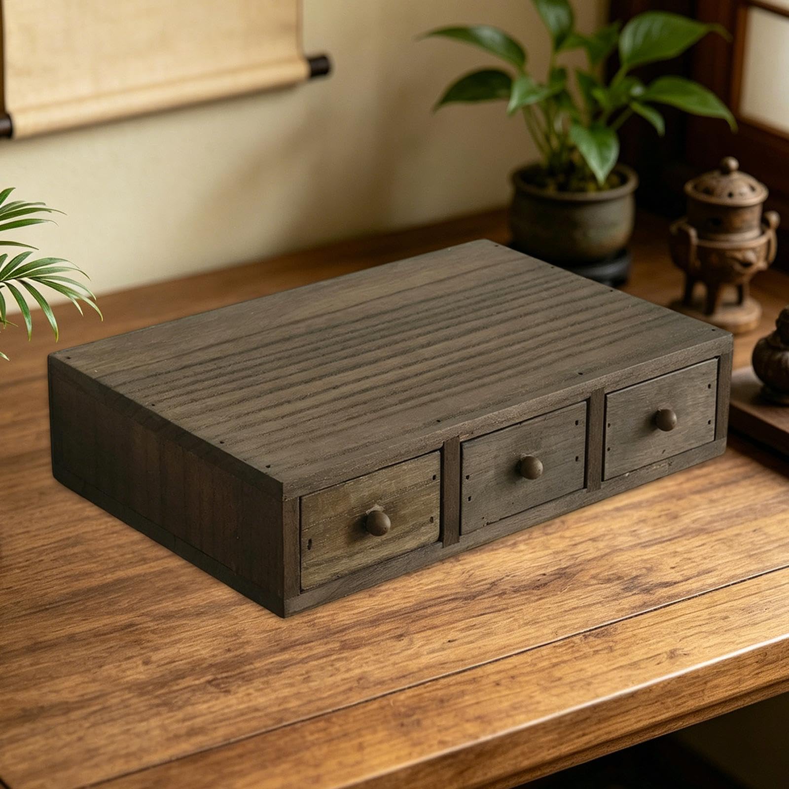 Schreibtisch Organizer Aus Holz mit Schublade Zur Aufbewahrung von Make Up, Dekorativer Ständer, Geeignet für Schlafzimmer, Büro, Wohnzimmer, 3 Schubladen