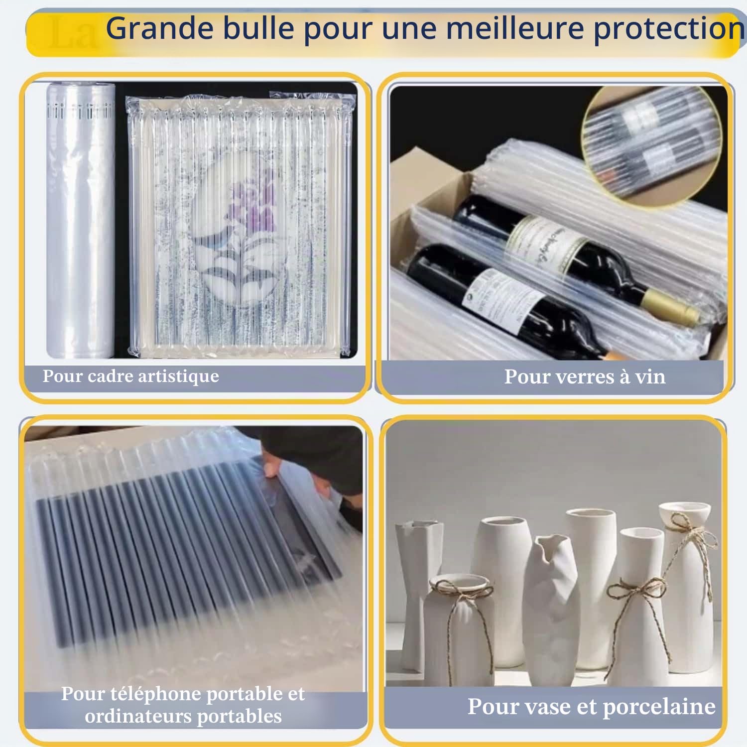 Grand rouleau de papier bulle gonflable pour coussin d'emballage - 400 mm x 50 m - Colonne d'air - Rouleau à bulles pour usage intensif - Fournitures d'expédition pour magasin en ligne, colis de