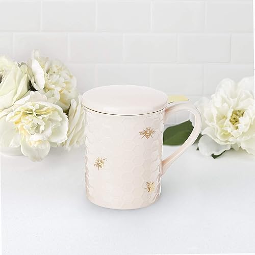 Miniatura 2 de Pinky Up Annette - Taza de té de cerámica e infusor de té de hojas sueltas, accesorios de té de hojas de Loos, taza de té, diseño de panal, 12 onzas