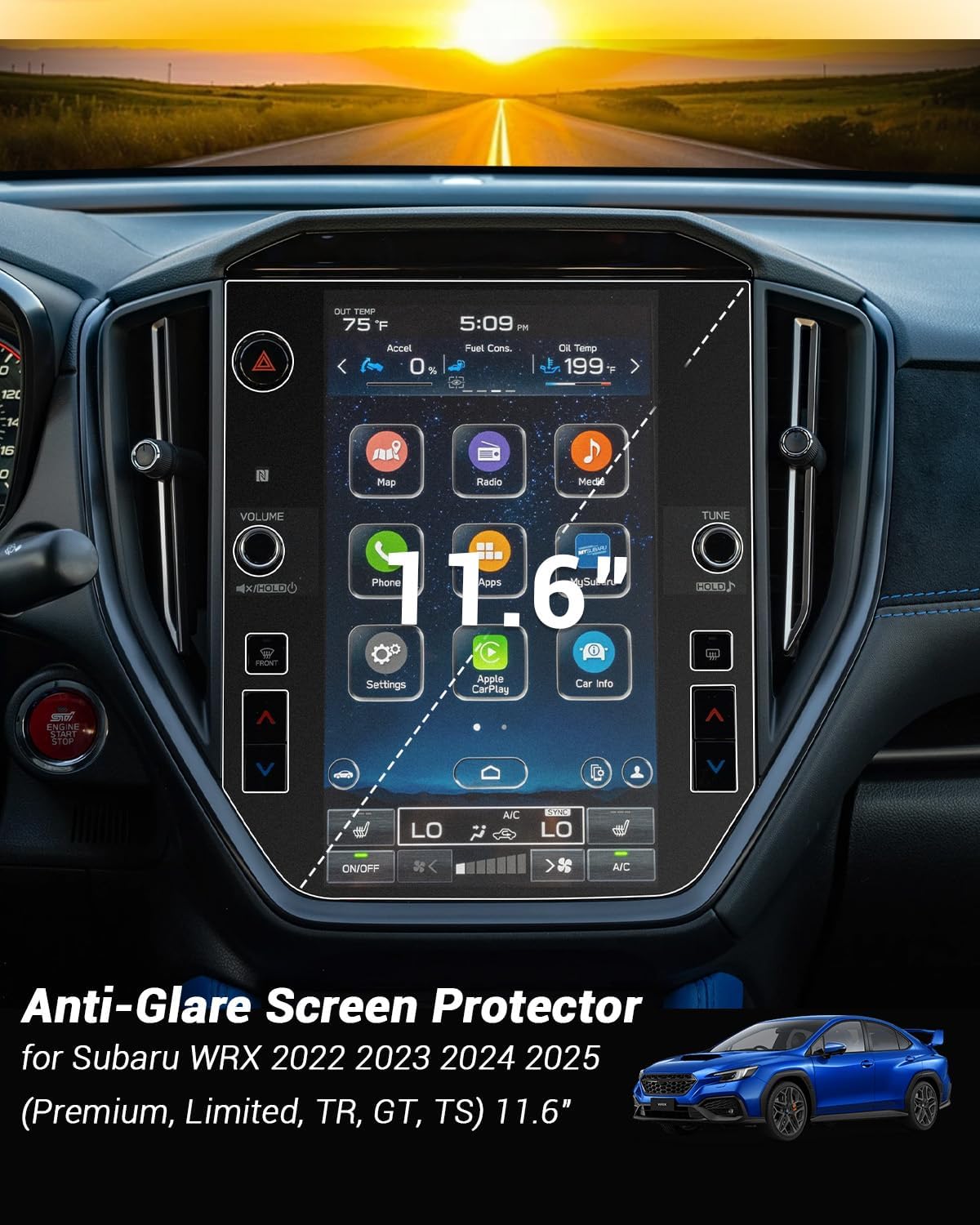 Anti Glare Matte 2022 Subaru WRX Screen Protector for 2022 2023 2024 2025 Subaru WRX (Premium, Limited, TR, GT, TS)11.6" Subaru Media System Screen Cover Screen Saver for 2025 Subaru WRX Accessories