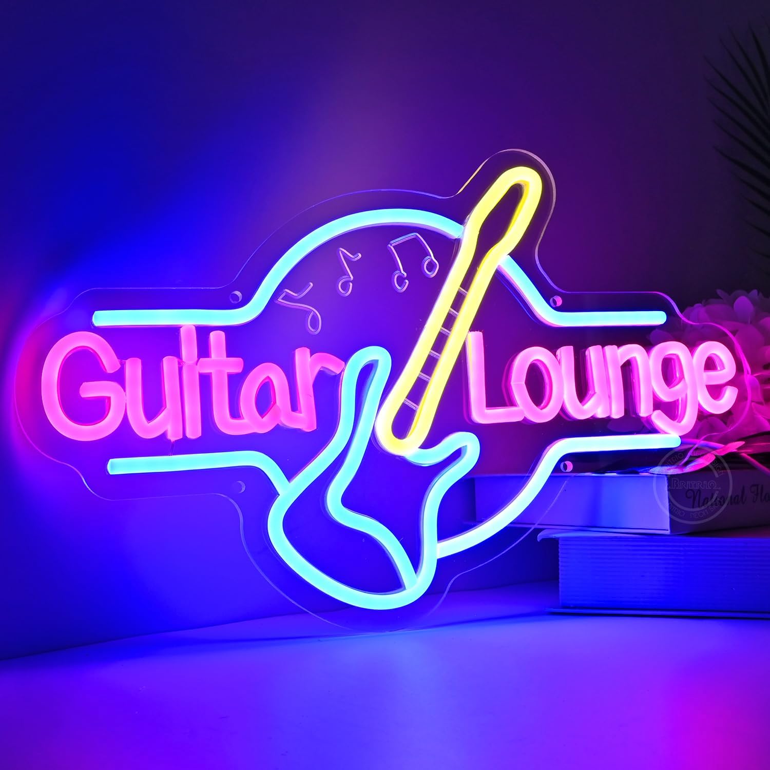 Britrio Guitar Neon Sign Wall Art Decor Lounge Live Music Studio Band Room Home Office Bedroom Man Cave Bar Club Light Up Rock Roll Sign Wedding Birthday Party Gift 16.5 IN