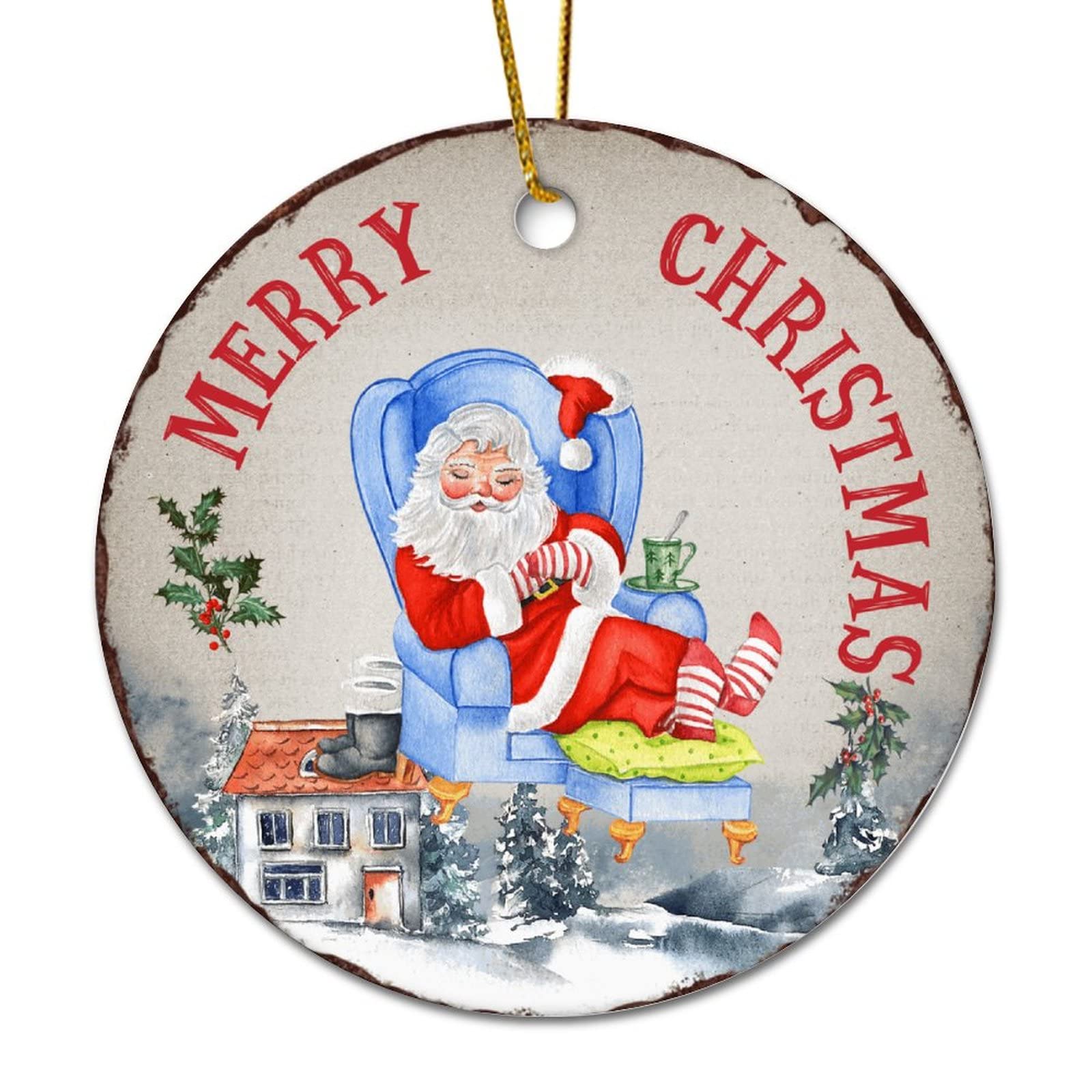 Decoraciones De Navidad HoHoHo Santa Claus Adornos De Navidad Para árbol De Navidad, Recuerdo Redondo De Porcelana, Relleno De Calcetín De Regalo, Para Padres, Niños Y Niños