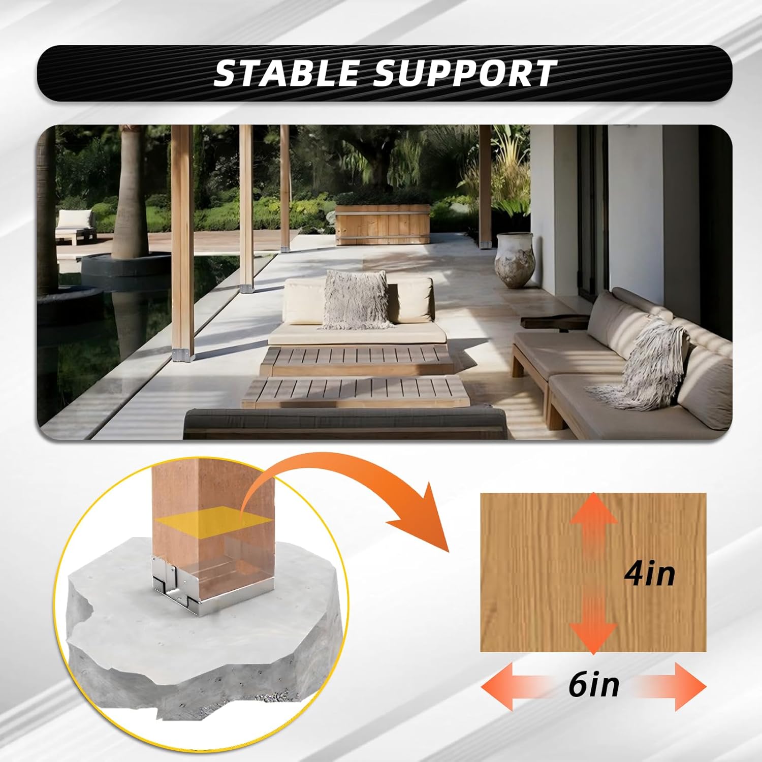 10Pcs 4x6 Post Base Brackets Fit for Concrete Deck Fence Post Anchor Base Holder Kit -Sliver