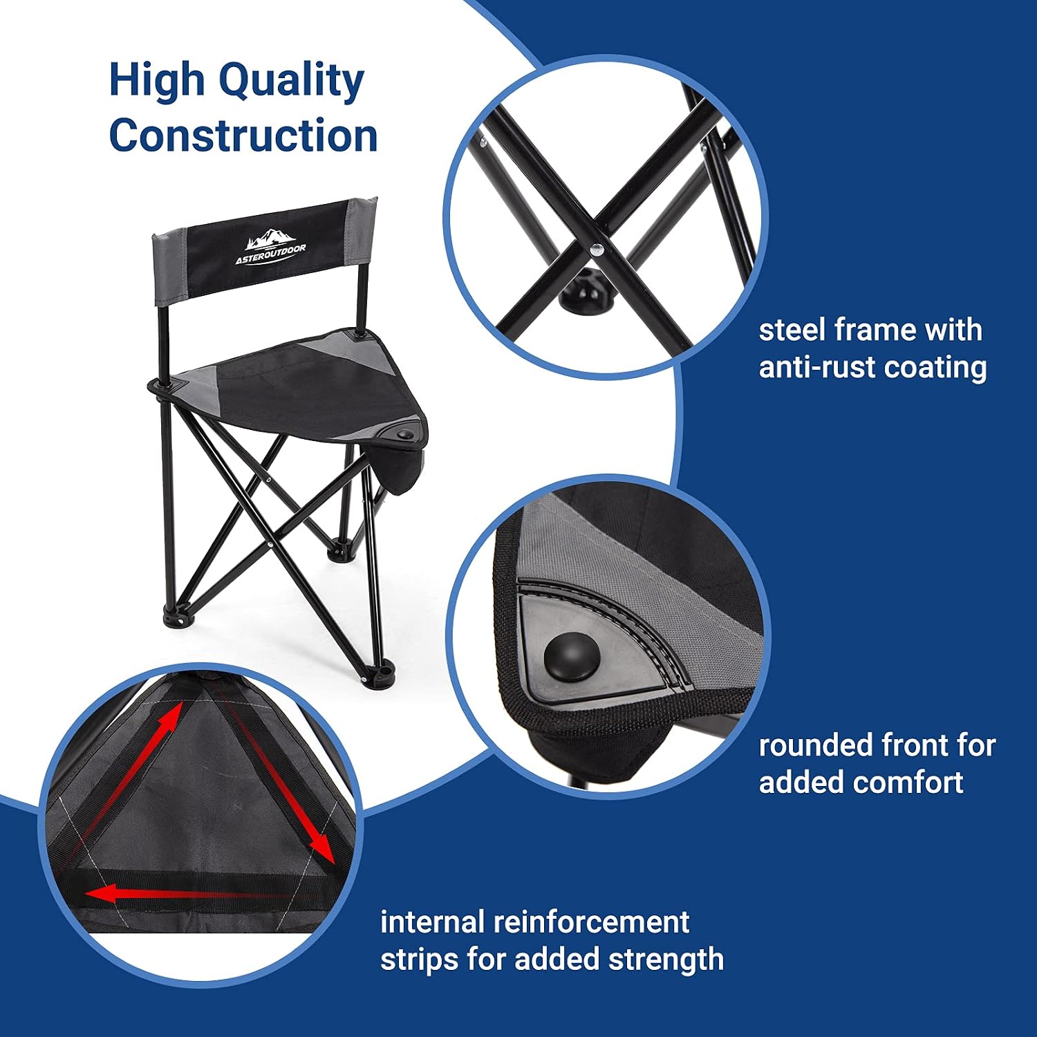 AsterOutdoor Tripod Stool Chair Folding Portable Camp Slacker for Hunting Camping Fishing Hiking