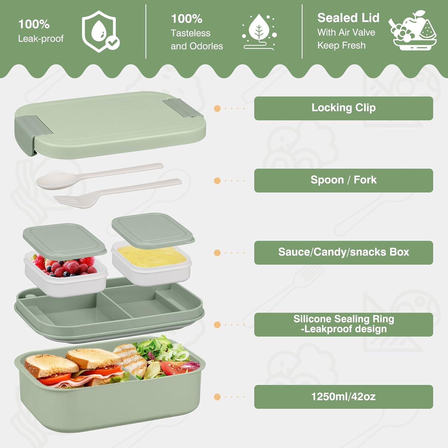 Bento Lunch Box Set with 10.5oz Soup Thermo Food Jar for Adults Kids, Stainless Steel Leak-proof Lunch Container, Coffee Tumbler with Lunch Bag for School Travel Office-Green