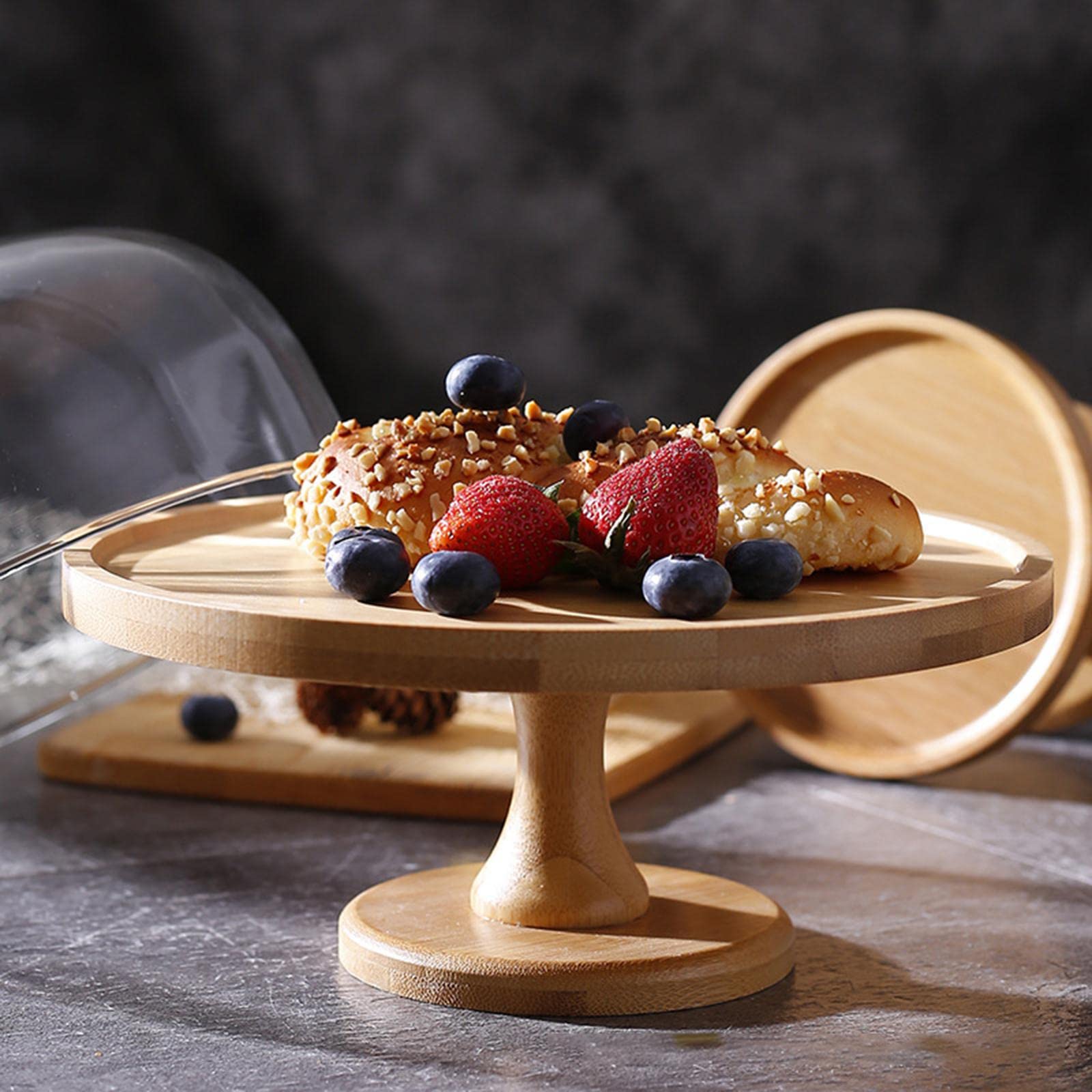 Soporte de madera de bambú for pastel, soporte redondo for exhibición