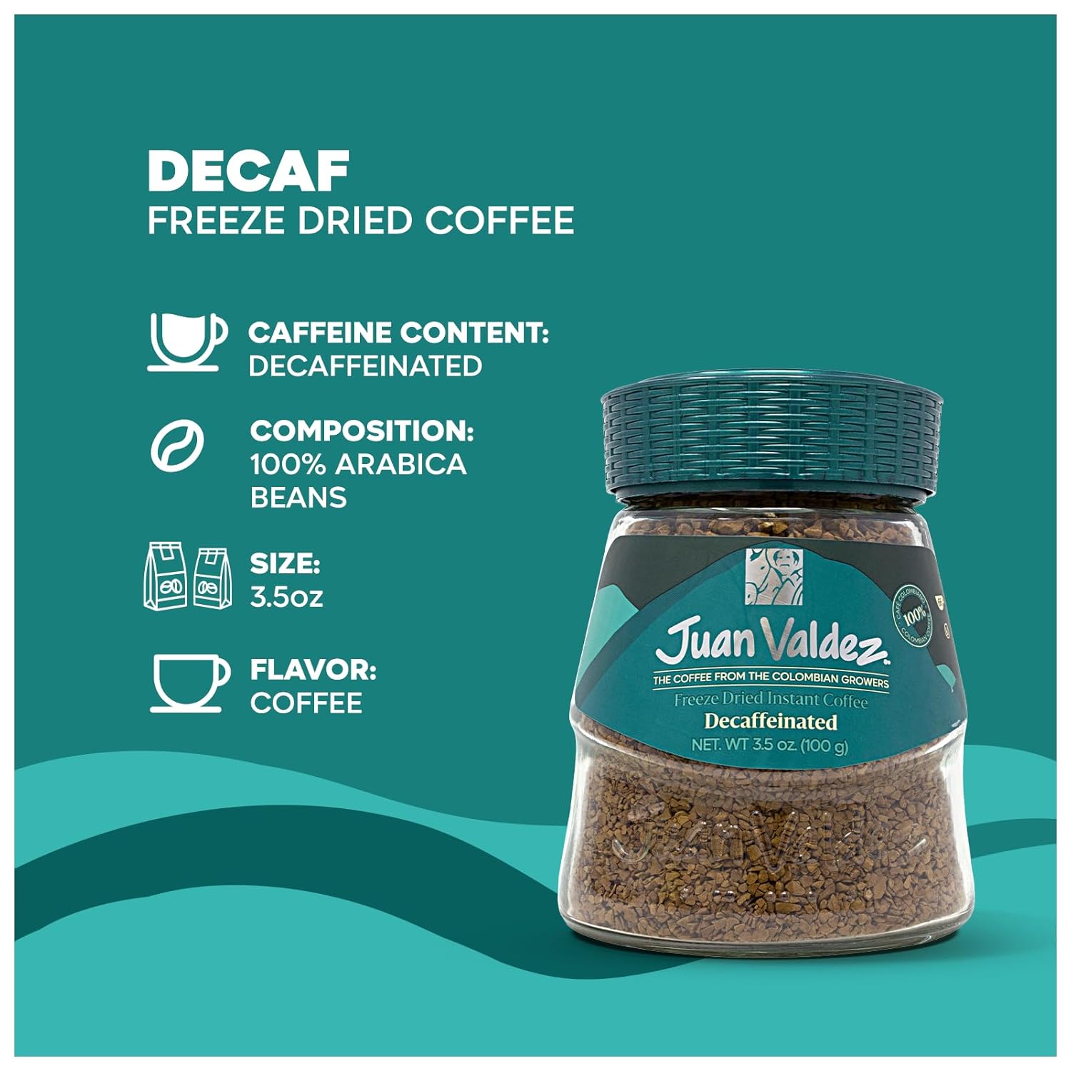 Juan Valdez Decaffeinated Freeze Dried Coffee 3.5 OZ - 100% Colombian Coffee (Pack of 6)