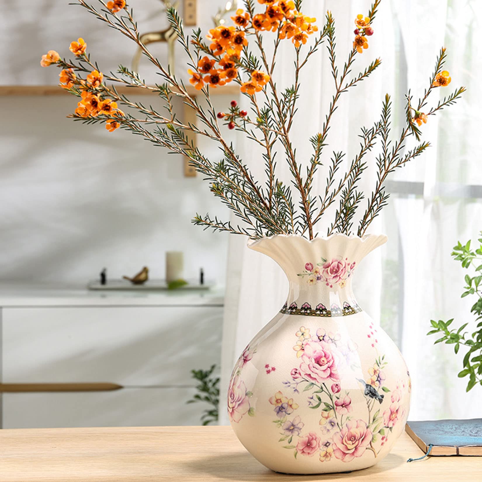 SnamicE Floor vase Vase Chinese Ceramic Porcelain Vase Home Decor Flower Vase for Shelf Home Décor Japanese Vase 10.5 Inch,Sophisticated Vessel for Wedding Decorative Branches and,