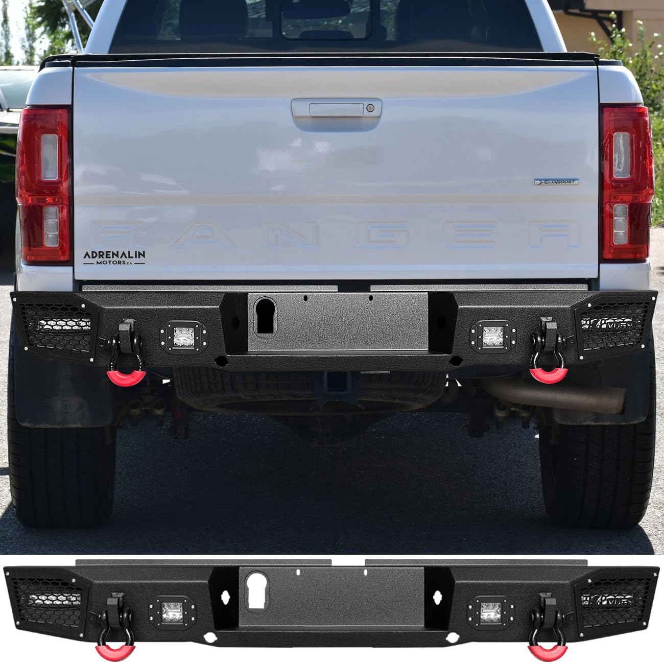 VIJAY Rear Bumper Fits 1993-2011 Ford Ranger (Only Fits Stepped Bumper) with Lights and D-rings
