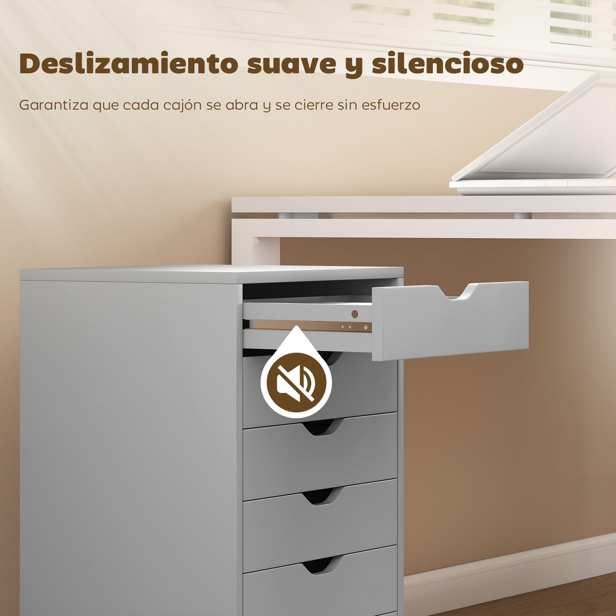 HOMCOM Classeur de Bureau Mobile 6 tiroirs Gris