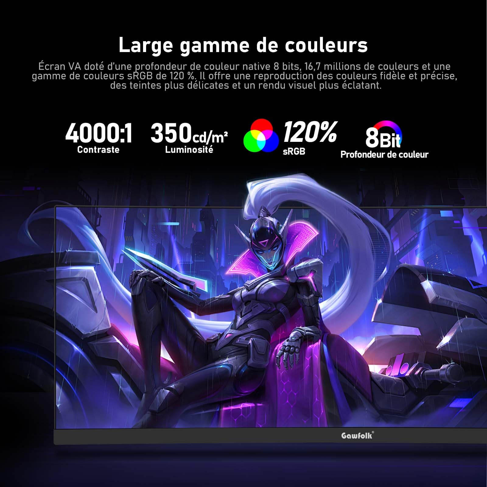 Gawfolk Écran PC Gaming Incurvé Ultrawide 34 Pouces 165 Hz, Moniteur 3800R 21:9 UWQHD (3440x1440), 120% sRGB, 1 ms, Adaptive Sync, Display Port, HDMI, Réglable en Hauteur, Haut-parleurs Intégrés-Noir