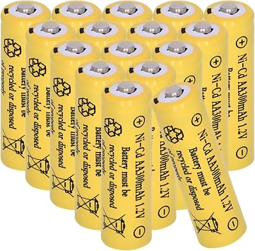 16PK AA 300mAh 1.2V Ni-CD Rechargeable Batteries for Outdoor Solar Lights | Pre-Charged Double A NiCd Replacement for Garden String Lights, Pathway, Landscape Lighting & Lawn Lamps