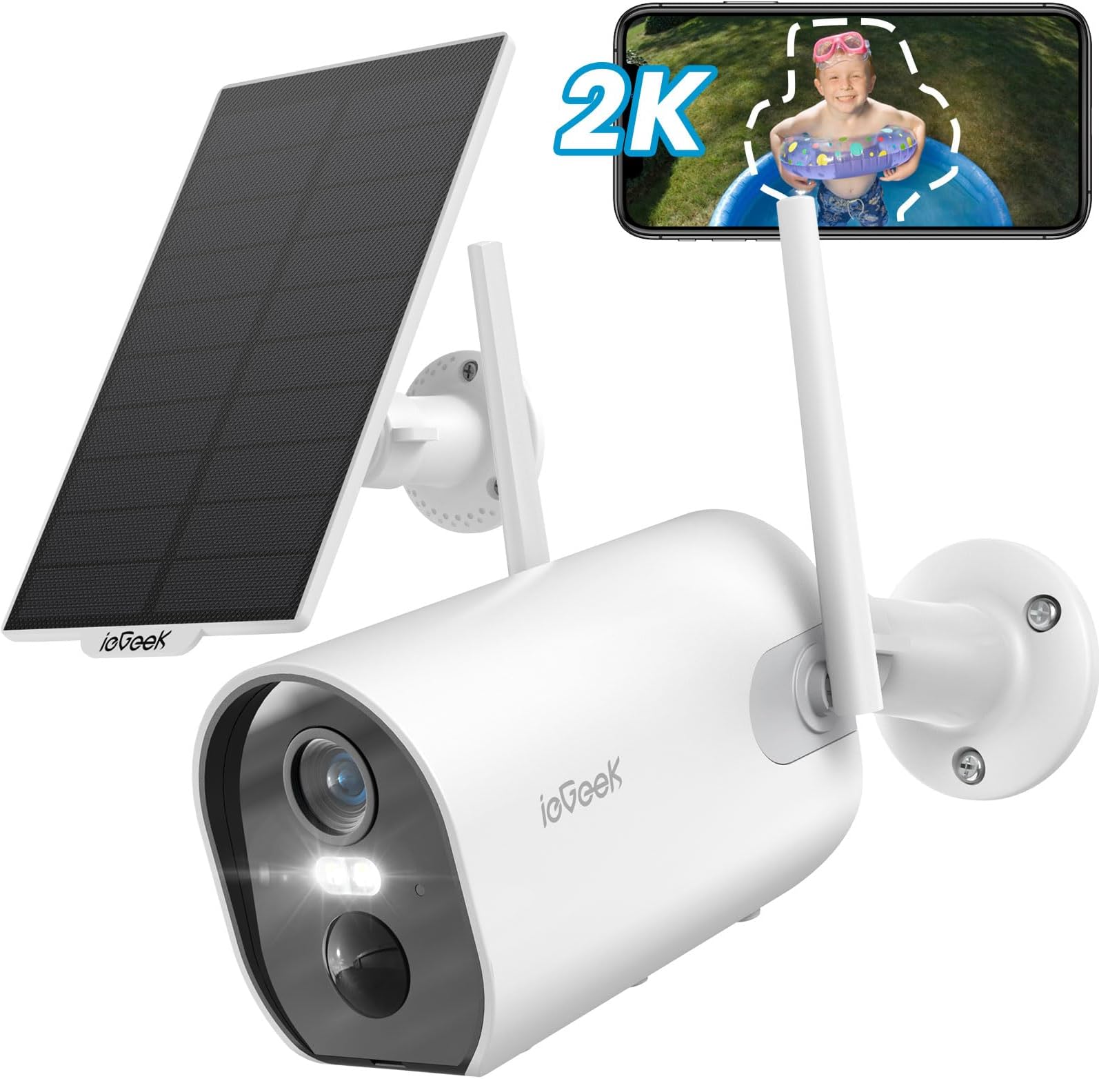 ieGeek Security Cameras Wireless Outdoor, 2K Solar Camera Security Outdoor with Spotlight & Siren, AI Detection Wireless Cameras for Home Security, 3MP Color Night Vision/2-Way Talk/Works with Alexa