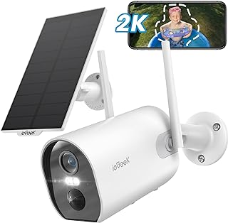 Solar Security Camera Outdoor, 2K QHD Solar Powered WiFi Outdoor Security Camera, Surveillance Cameras for Home, Wireless Camera with Color Night Vision, 2 Way Audio Video, Spotlight & Siren, IP65