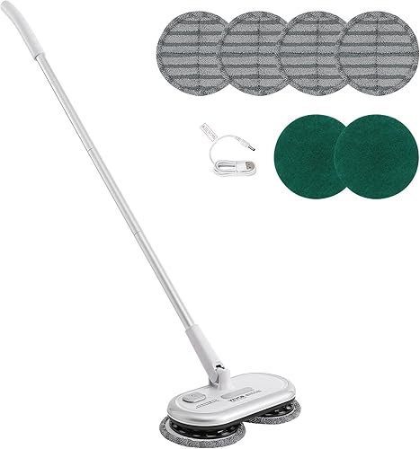 Miniatura 9 de VEVOR Trapeador eléctrico inalámbrico, batería potente de hasta 70 minutos, trapeador eléctrico giratorio con cabezales giratorios dobles, 4