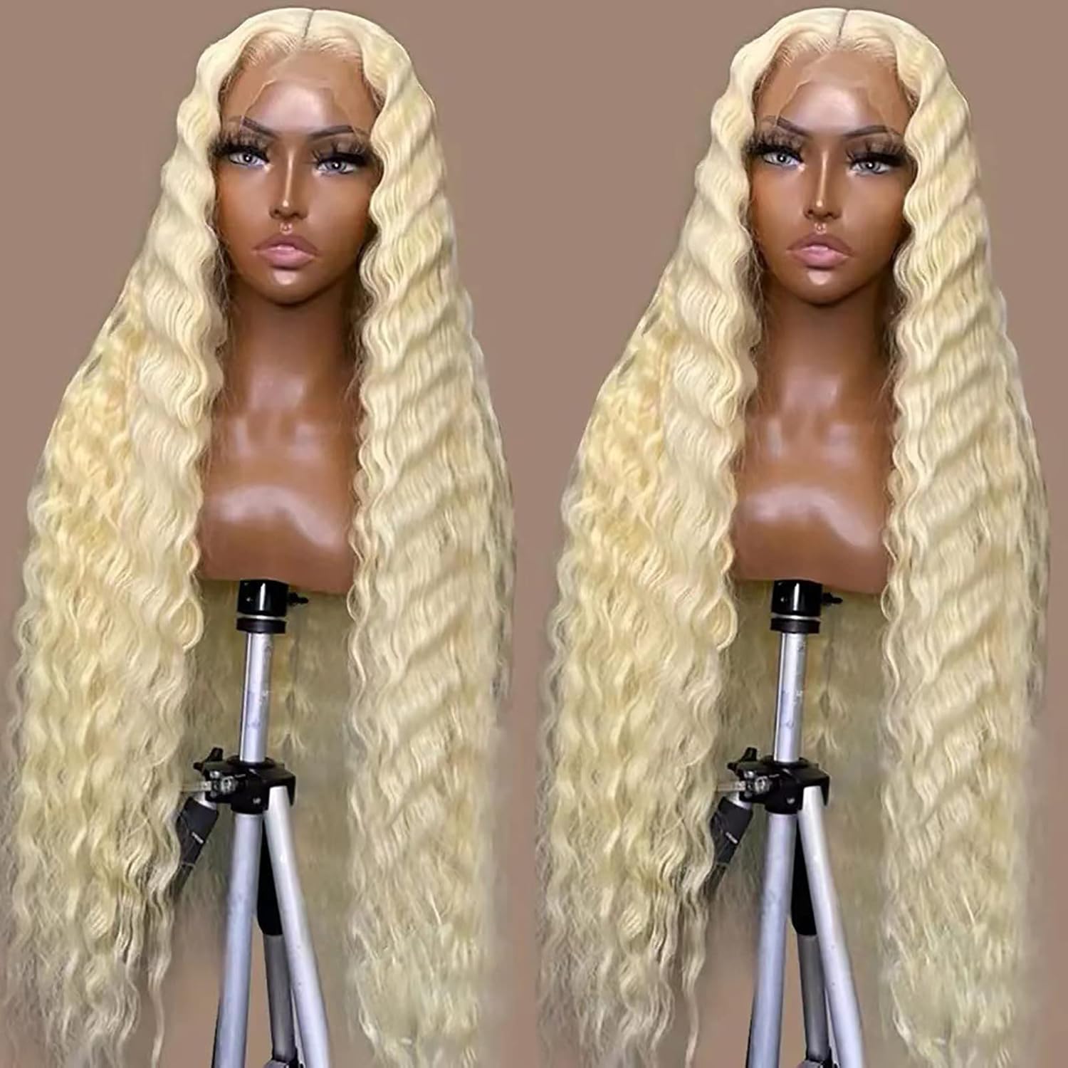 HELLORSO Deep Wave Lace Front Wigs HIgh Density Deep Wave Frontal Wigs HD Lace Curly Wigs for Black Women Pre Plucked with Baby Hair Curly Lace Front Wig Gold