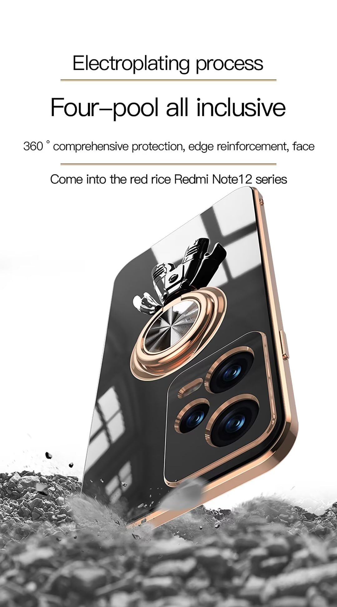 Custodia ATISIJIE Per Xiaomi Redmi Note 12 Pro 5G / Poco X5 Pro 5G – Con Anello Porta Carte E Supporto – Design Astronauta Nero - 5