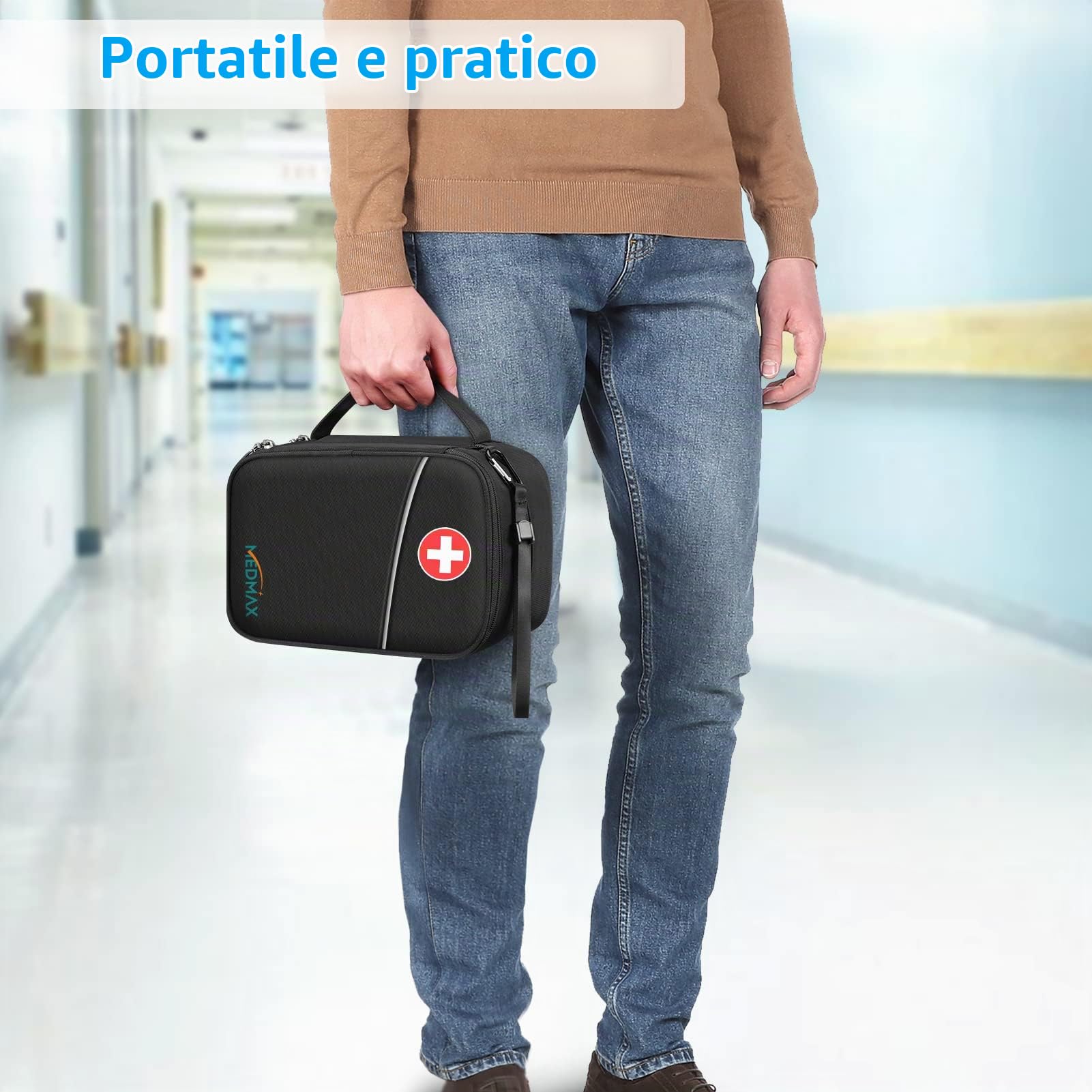 MEDMAX Borsa Termica per Insulina con 4 Impacchi di Ghiaccio, Medicinali Organizzatore da Viaggio, con Custodia Extra per Penne Insulina, Misuratori di Glucosio e altri Diabetici Accessori, (Nero)