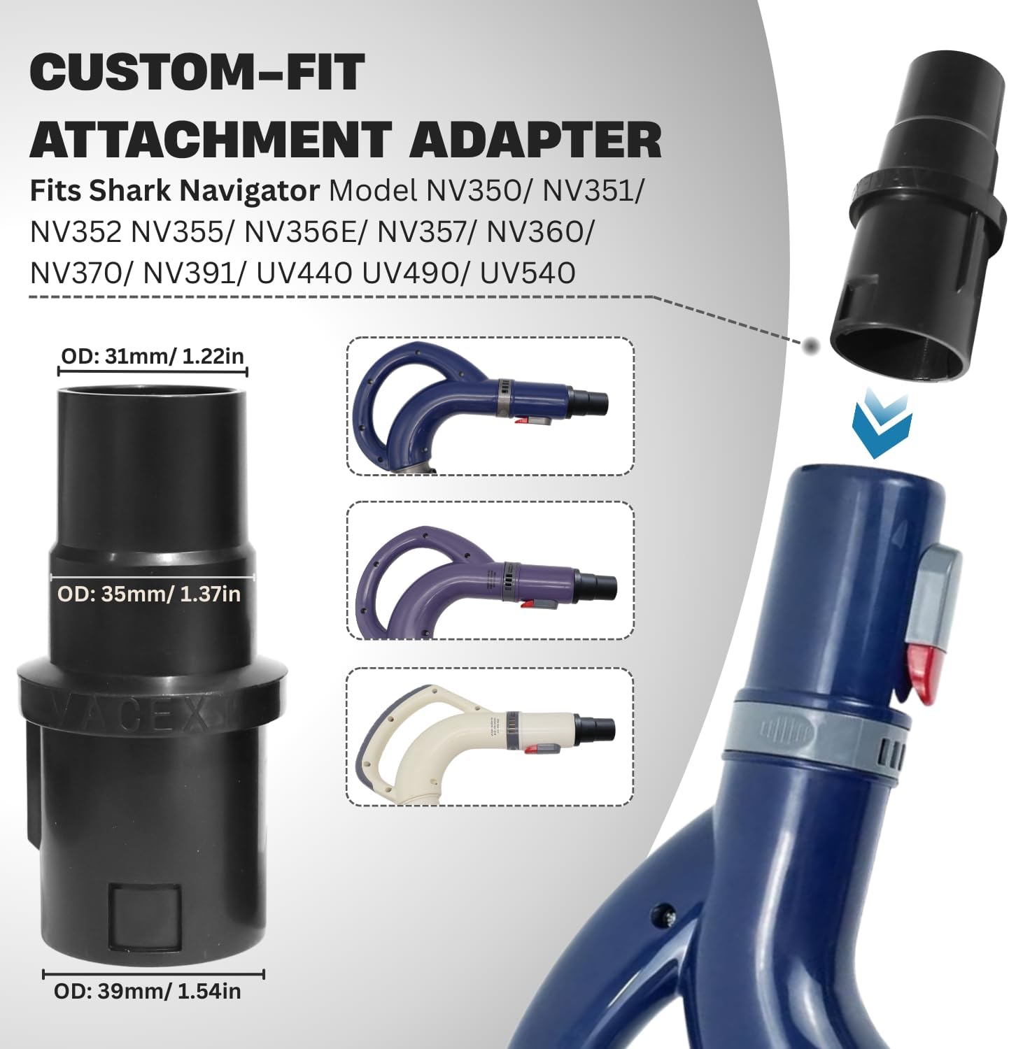 For Shark Navigator, Rotator & Rocket Vacuums: Flexible Crevice Tool for Hard to Reach Places, Dryer Vent Vacuum Attachment (Replacement Attachment Kit)
