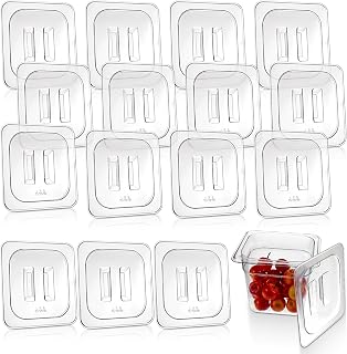 15 Pieces Universal Polycarbonate Food Pan Lids Covers with Handle, 1/6 Size Clear Restaurant Commercial Hotel Steam Food Pan Lid for Breakfasts Fruits Vegetables Beans Corns